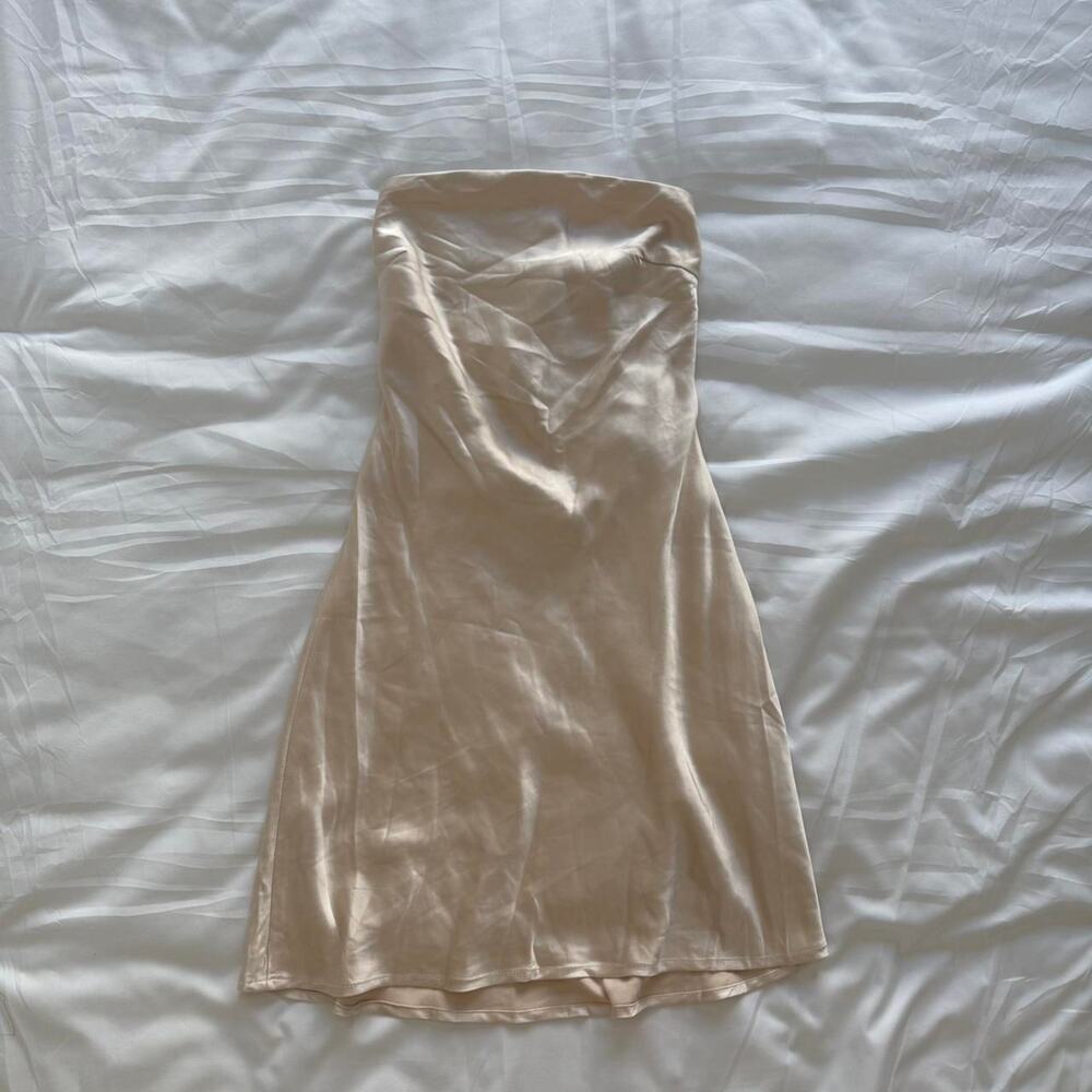 Hello Molly cream beige champgane strapless mini dress